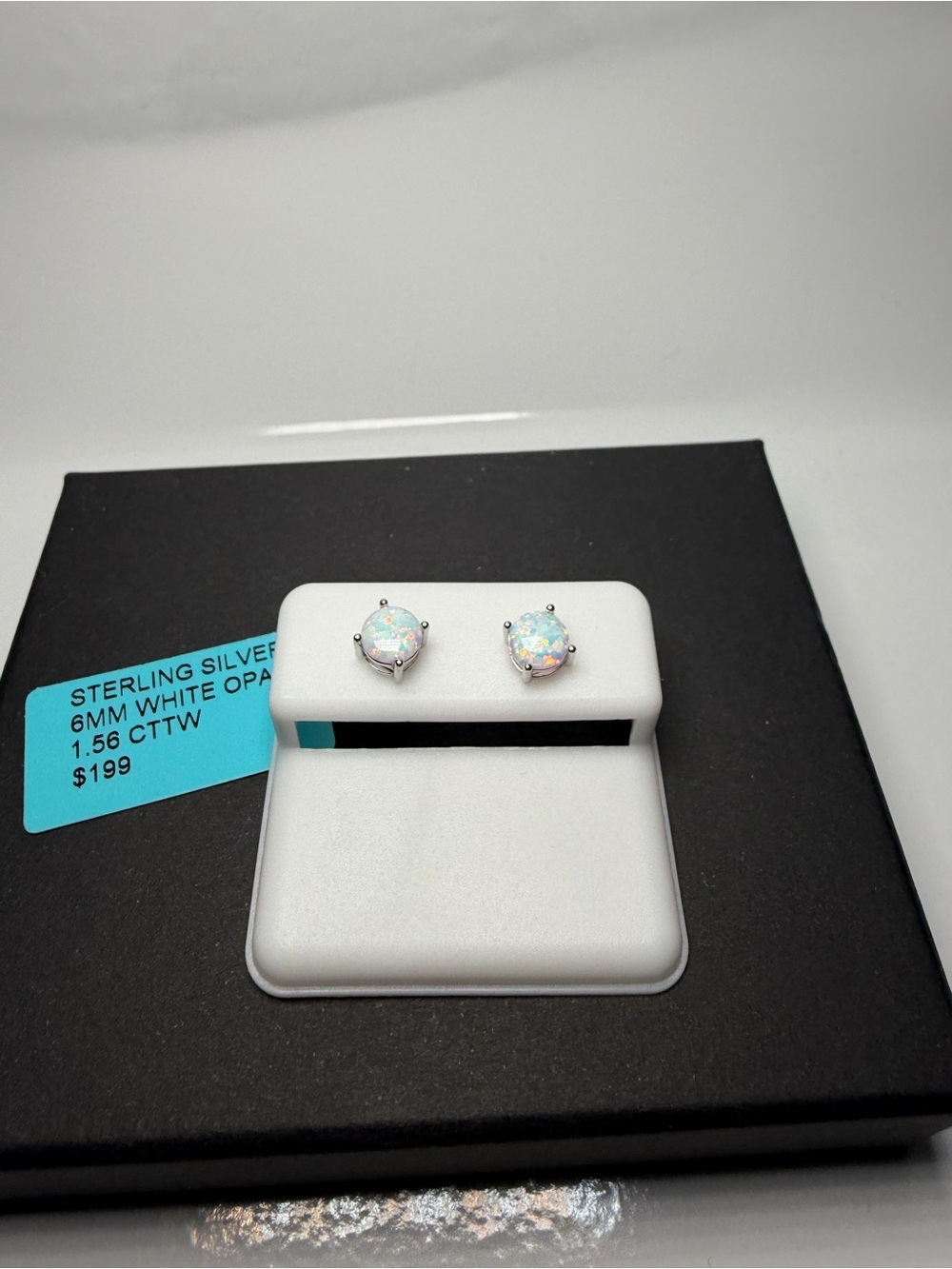 Sterling Silver White Opal Stud Earrings - 6mm